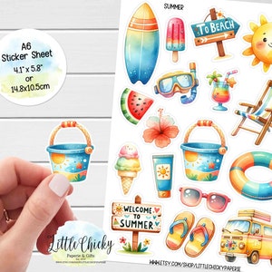 Stickervel - Zomerplannerstickers, strandstickers, vakantiestickers, plakboekstickers, dagboekstickers, baby- en kinderstickers