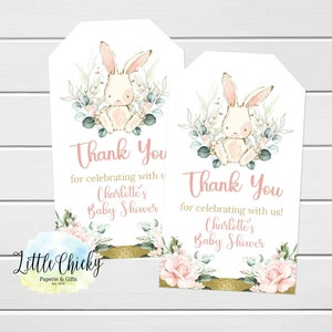 Blush Floral Bunny Favor Tags, Bunny Baby Shower Thank you Tags, Some bunny Birthday Favor Tags, Printable Favor tags, Bunny Thank You Tags