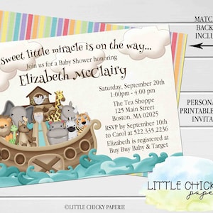 Noah&#39;s Ark Baby Shower Invitation, girl baby shower, boy baby shower, Religious baby shower Invitation