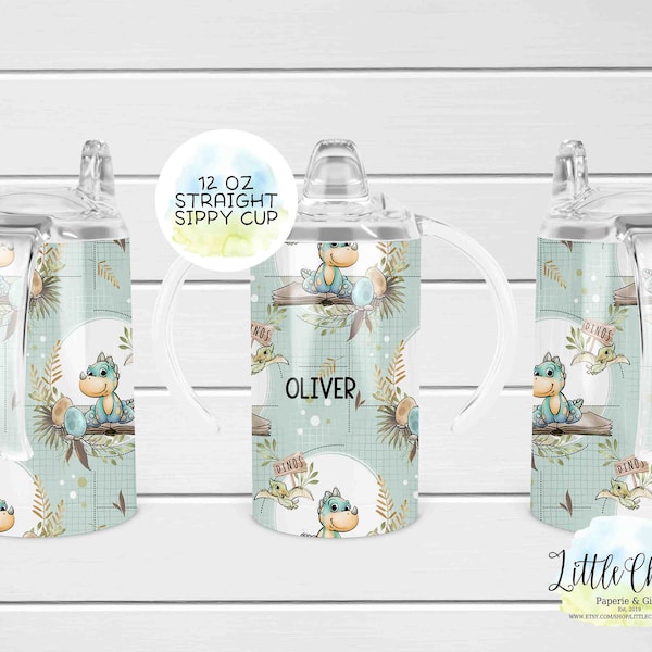 12oz straight sublimation sippy cup wrap, Blue Baby Dinosaur 12oz sippy cup Sublimation Design, PNG File, Instant Download, Tumbler Template