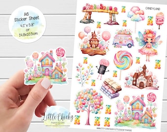 Klistermärkesark - Candyland Planner Stickers, Godis Scrapbooking Stickers, Akvarell Godis Stickers, Journal Stickers, Födelsedagsklistermärken