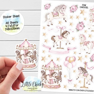 Sticker Sheet - Watercolor Pink Carousel Stickers, Planner Stickers, Scrapbook Stickers, Baby Stickers, Journal Stickers, Baby Stickers