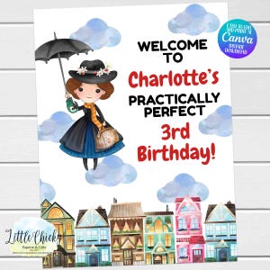 Mary Poppins Birthday Welcome Sign, Instant Download, Printable Welcome Sign, Birthday or Baby Shower Welcome Sign, Canva Template