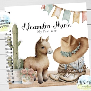 Boho Cowgirl Baby Keepsake Journal, Personalized Cowgirl Baby Book, Milestone Stickers, First Five Years, Baby Book, Baby Shower Gift