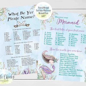 Mermaid or Pirate Birthday What is your name Signs, What is your pirate name sign, What is your mermaid name sign, Sibling birthday party