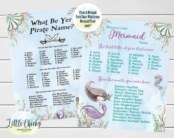Mermaid or Pirate Birthday What is your name Signs, What is your pirate name sign, What is your mermaid name sign, Sibling birthday party