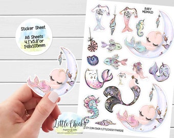 Sticker Sheet - Baby Mermaid Stickers, Baby Planner Stickers, Scrapbook Stickers, Journal Stickers, Baby Stickers, Mermaid Stickers