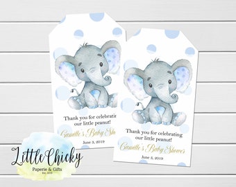 Elephant Favor Tags, Elephant Thank you Tags, Blue Elephant Baby Shower Favor Tags, Baby Shower Thank you Tags