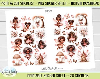 Druckbare Aufkleber - Afroamerikanerfee Aufkleber, Aufkleber, Print & Cut Aufkleber, digitaler Download, Journal Aufkleber, Scrapbook Aufkleber