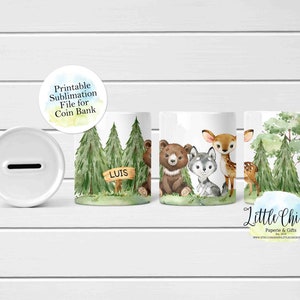 Woodland Animals Money Box, Coin Bank Full Wrap Sublimation Design, Instant Download, Sublimation Bank Template, Sublimation PNG