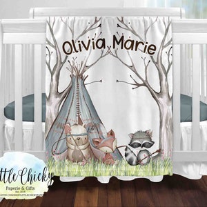 Personalized Woodland Animals, Soft Minky Baby Blanket, Baby Shower Gift, New Baby Gift, 50&quot;x60&quot; Baby Blanket, Personalized Blanket