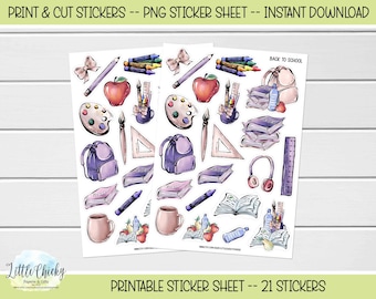 Printable Stickers - Back to School Stickers, Stickers, Print & Cut Stickers, Digital Download, Journal Stickers, Scrapbook Stickers