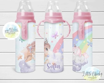 Unicorn 8oz Baby Bottle Sublimation File, Watercolor Unicorn and Fairy 8oz Baby bottle sublimation PNG, Instant Download, Tumbler Template
