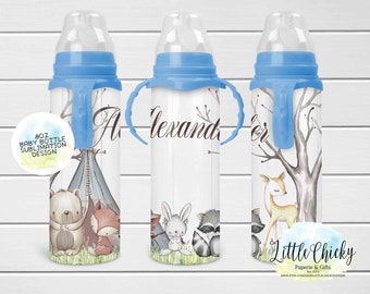 Woodland Animals 8oz Baby Bottle Sublimation Design, Kids, Baby Sublimation Design, PNG File, Instant Download, Tumbler Template
