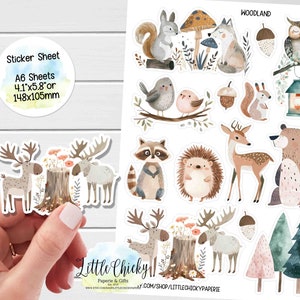 Stickervel - aquarel bosdierenstickers, bosdieren, plannerstickers, plakboekstickers, dagboekstickers, babystickers
