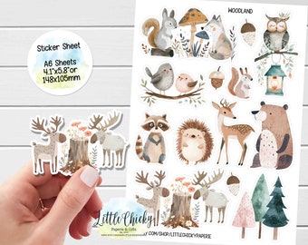 Sticker Sheet - Watercolor Woodland Animal Stickers, Forest Animals, Planner Stickers, Scrapbook Stickers, Journal Stickers, Baby Stickers