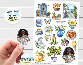 Sticker Sheet - Mediterranean Vacation 2 Stickers, Planner Stickers, Scrapbook Stickers, travel Stickers, Journal Stickers, Baby Stickers