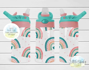 Boho Rainbow 12oz Kids Flip Top Sippy Cup Sublimation Design,  Rainbow Flip Top Kids Sublimation Design, Instant Download, Tumbler Template