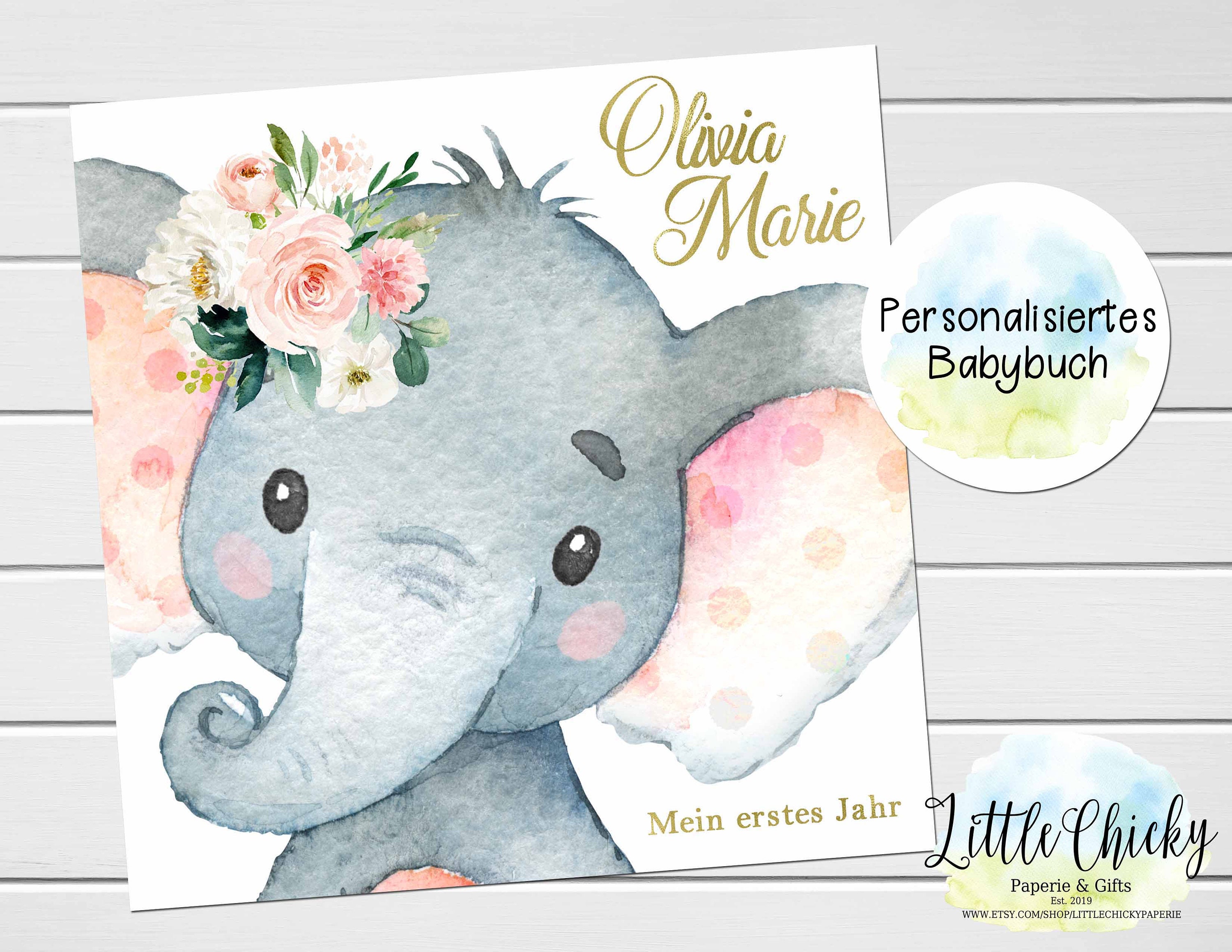 Pink Elephant Baby Book Baby Book Personalized with Name My Etsy
