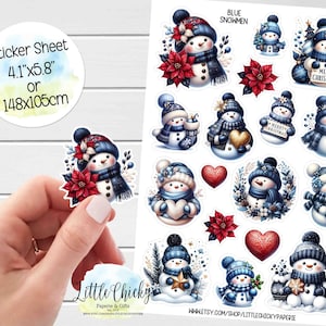 Foglio di adesivi - Adesivi pupazzi di neve blu, adesivi invernali, adesivi per planner, adesivi per album, adesivi per diari, adesivi per le feste