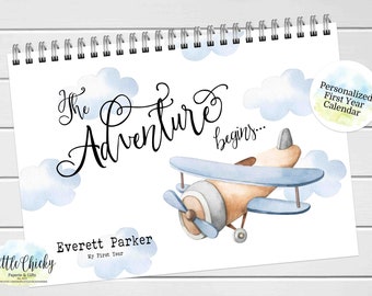 Calendario per bambini del primo anno dell'aeroplano, Calendario del primo anno del bambino, Adesivi per pietre miliari, Ricordo del diario del calendario del primo anno, Regalo per la doccia per bambini