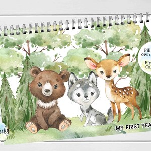 Woodland Animals Baby-Erinnerungskalender für das erste Jahr, Kalender für das erste Jahr mit Meilenstein-Aufklebern, BLANK-Kalender, Baby-Geschenk, Babypartygeschenk