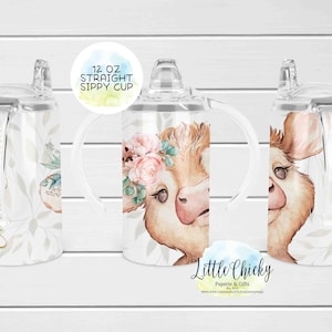 12oz straight sublimation sippy cup wrap, Pink Floral Cow Sublimation Design, Cow 12oz Sippy, PNG File, Instant Download, Tumbler Template