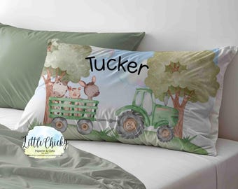 Personalisierter Kissenbezug - Grüner Traktor Kissenbezug, weiches Mikrofaserkissen, personalisierter Kissenbezug mit Namen, Geschenk für Kleinkinder und Kinder
