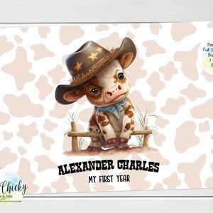 Cowboy Cow Baby Keepsake Journal, Personalized Cowboy Baby Cow Baby Book, Milestone Stickers, First Five Years, Baby Book, Baby Shower Gift