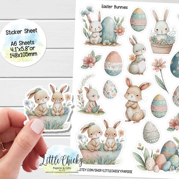 Sticker Sheet -Easter Bunnies Sticker, Planner Stickers, Scrapbook Stickers, Easter Stickers, Journal Stickers, Baby Stickers