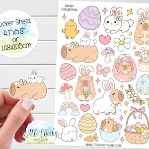 Stickervel - paascapibarastickers, plannerstickers, plakboekstickers, dagboekstickers, capibarastickers, paasstickers