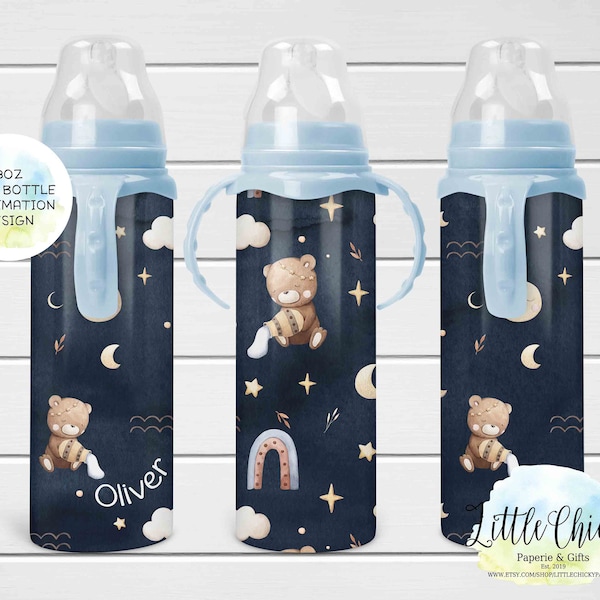 8oz Baby Bottle Sublimation Design, Aquarius Boy baby bottle Kids, Zodiac Baby Sublimation Design, PNG File, Instant Download, Stars & Moon