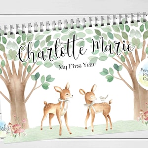 Reh Babys erster Jahreskalender, Baby Deer erster Jahreskalender, Meilenstein Aufkleber, erstes Jahr Kalender Journal Andenken, Babypartygeschenk