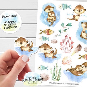 Aufkleber Bogen - Otter Aufkleber, Aquarell Otter Aufkleber, Planer Aufkleber, Scrapbook Aufkleber, Journal Aufkleber, Baby Aufkleber