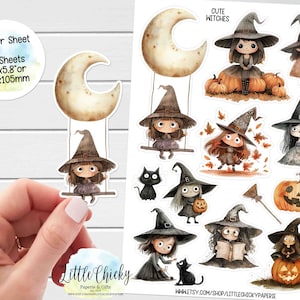 Stickervel - Leuke heksenstickers, stickers Halloweenplanner, plakboekstickers, dagboekstickers, niet-enge Halloween-stickers