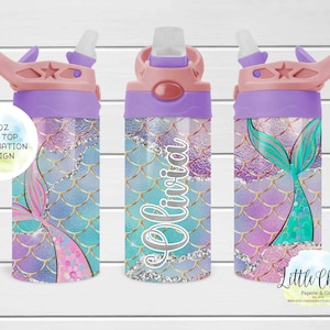 12oz Kids Flip Top Sippy Cup, Mermaid 12oz Flip Top Sippy Cup, Sublimation PNG Design, Instant Download, Tumbler Template