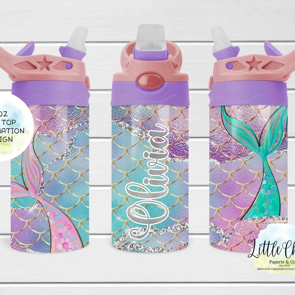 12oz Kids Flip Top Sippy Cup, Mermaid 12oz Flip Top Sippy Cup, Sublimation PNG Design, Instant Download, Tumbler Template