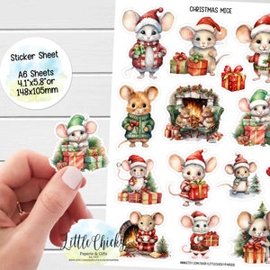 Foglio di adesivi - Adesivi per topi di Natale, Adesivi per topi, Adesivi per planner, Adesivi per album, Adesivi, Adesivi per diario, Adesivi per bambini