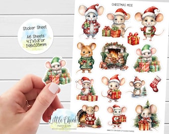 Sticker Sheet - Christmas Mice Stickers, Mice Stickers, Planner Stickers, Scrapbook Stickers, Stickers, Journal Stickers, Baby Stickers