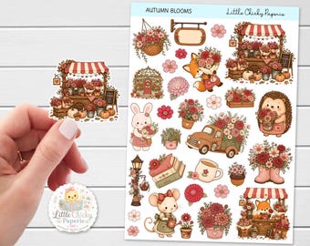 Sticker Sheet - Autumn Blooms Planner Stickers, Kawaii Fall Stickers, Scrapbook Stickers, Journal Stickers, Travel Stickers