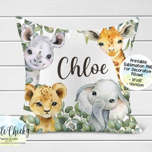 Safari Baby Pillow Sublimation Design, Safari Sublimation PNG File, Instant Download, Personalize your own pillow, Baby Nursery Decor image 1