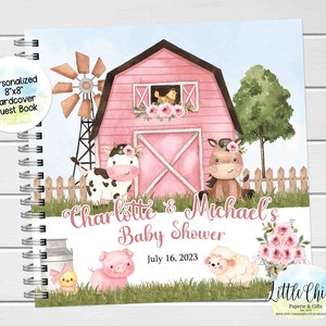 Pink Farm Baby Shower Guest Book, Personalized Guest Book, Pink Farm Birthday Guest Book, Pink, Floral Farm Guest Book, Pink Barnyard Party