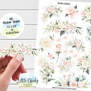 Feuille d'autocollants - Stickers floraux rose poudré, Stickers fleurs roses, Stickers agenda, Stickers scrapbooking, Stickers pour carnet de notes, Stickers bébé