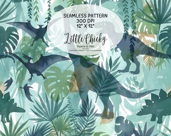 Seamless Pattern - Dinosaur Silhouettes, Repeat Pattern, Sublimation Design, Dinosaur Digital Paper, Surface Pattern, Fabric Pattern