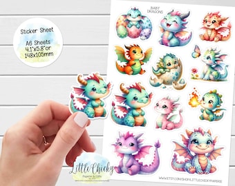Sticker Sheet - Baby Drachen Sticker, Baby Drachen Sticker, Scrapbook Sticker, Journal Sticker, Drachen Sticker