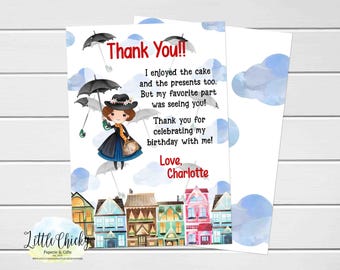 Mary Poppins Birthday Thank You Card, Storybook Birthday Invitation, Mary Poppins Thank You, Flat Thank You Card, Printable, Download file