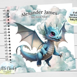 Dragon Baby Keepsake Journal, Watercolor Dragon Personalized Baby Book, Milestone Stickers, First Five Years, Baby Book, Baby Shower Gift