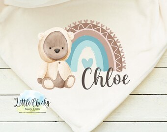 Yellow Boho Rainbow Bear Blanket Sublimation Design, Bear Sublimation PNG File, Blanket, Bib, Shirt Sublimation Design, Instant Download