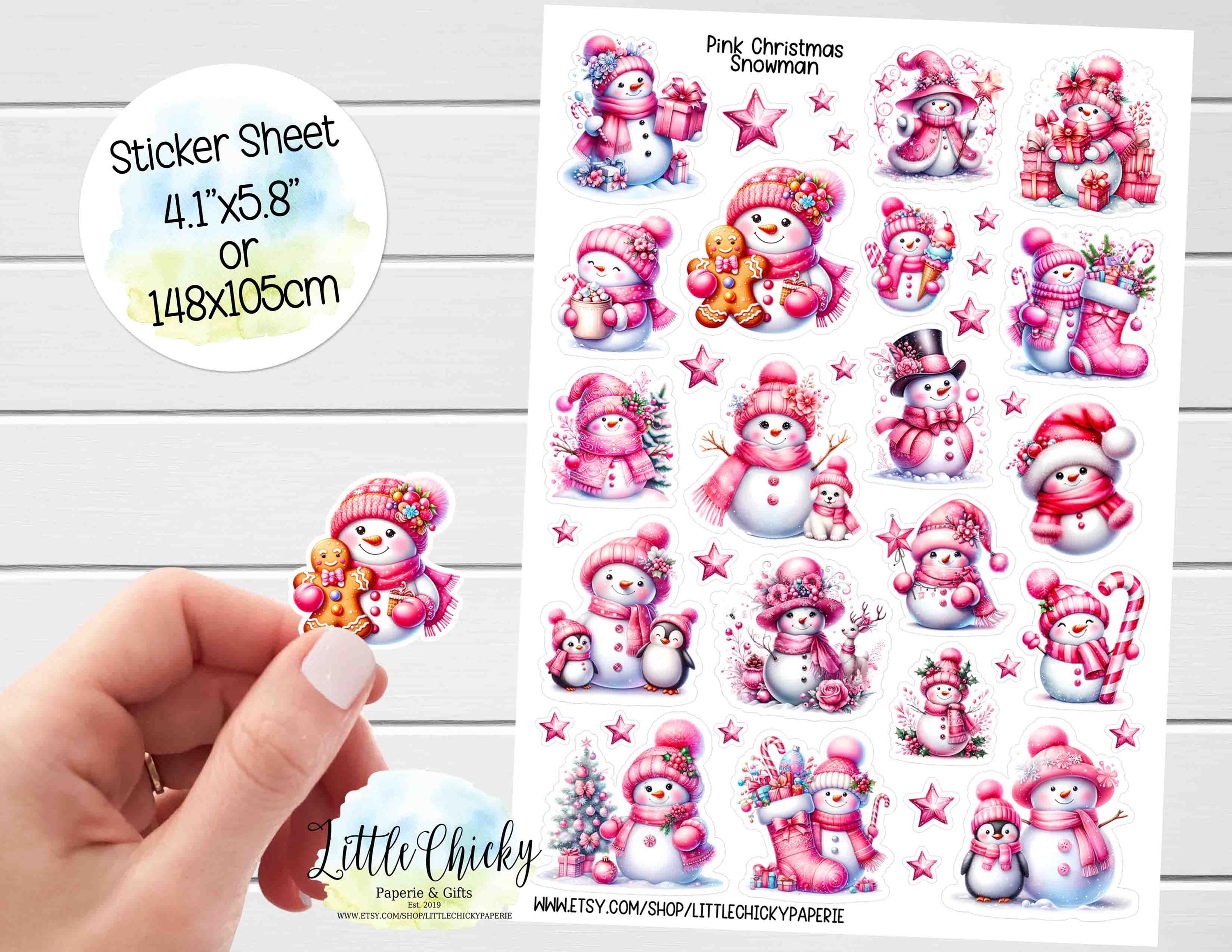 Sticker Sheet - Pink Christmas Snowman Stickers, Planner Stickers ...