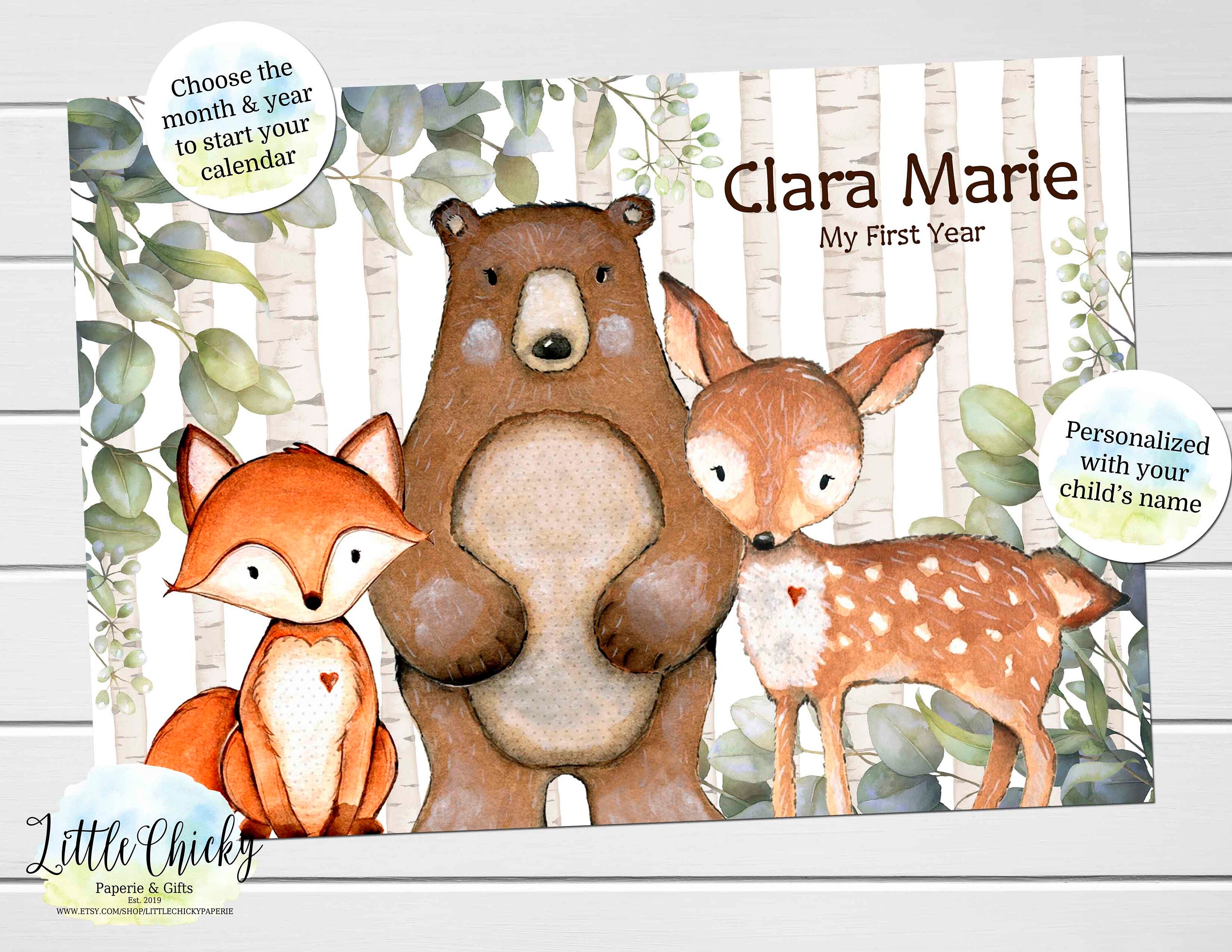 Woodland Animals First Year Calendar Baby's First Year Etsy